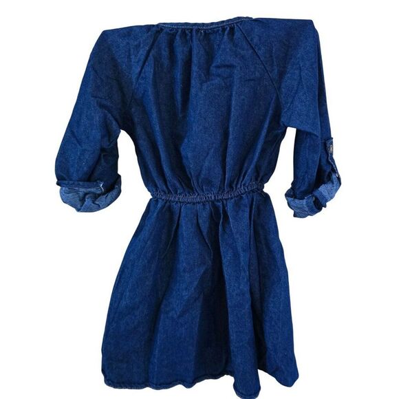 Girls Embroidered Denim Tunic Dress With Button Details & Elastic Waist - Size 4 - Picture 3 of 8